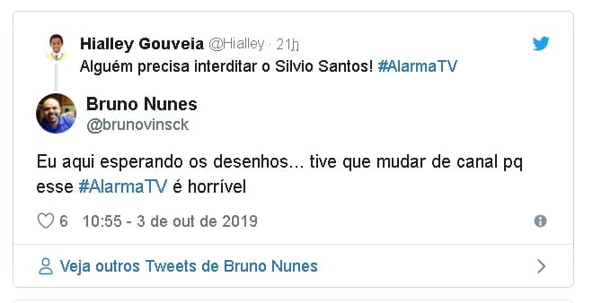 Alarma TV - Alguém precisa interditar o Silvio Santos! #AlarmaTV Eu aqui esperando os desenhos... tive que mudar de canal pq esse #AlarmaTV é horrível