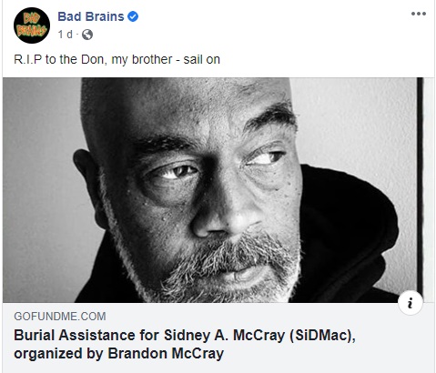 Morre Sid McCray, vocalista original do lendário Bad Brains