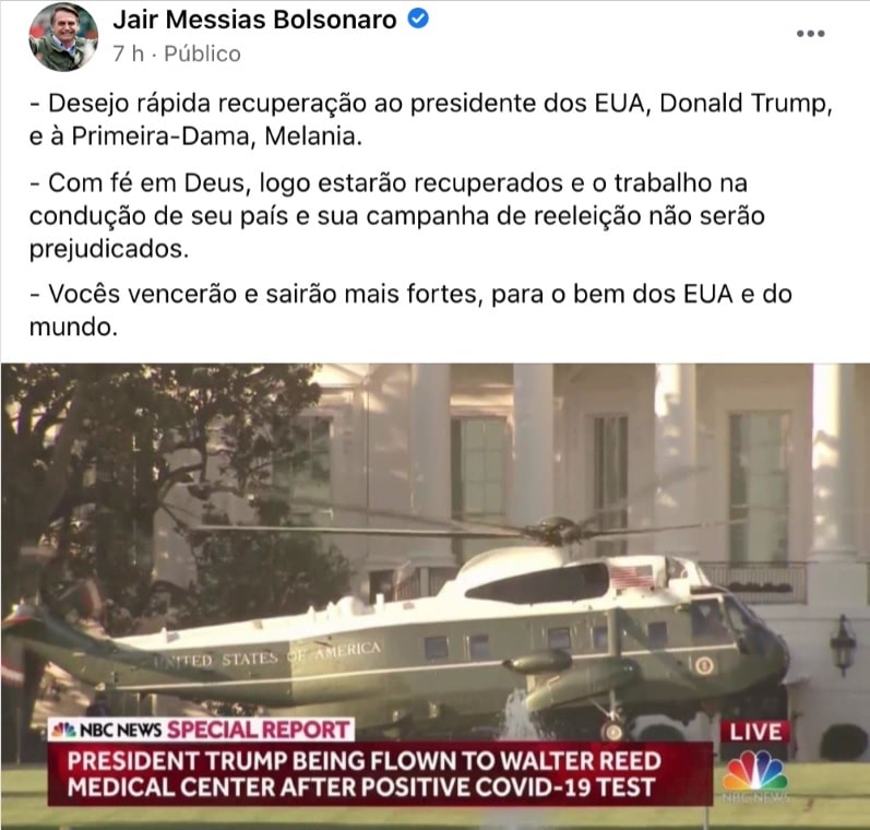 Donald Trump se pronuncia após diagnostico de covid-19 e diz "estou indo bem"